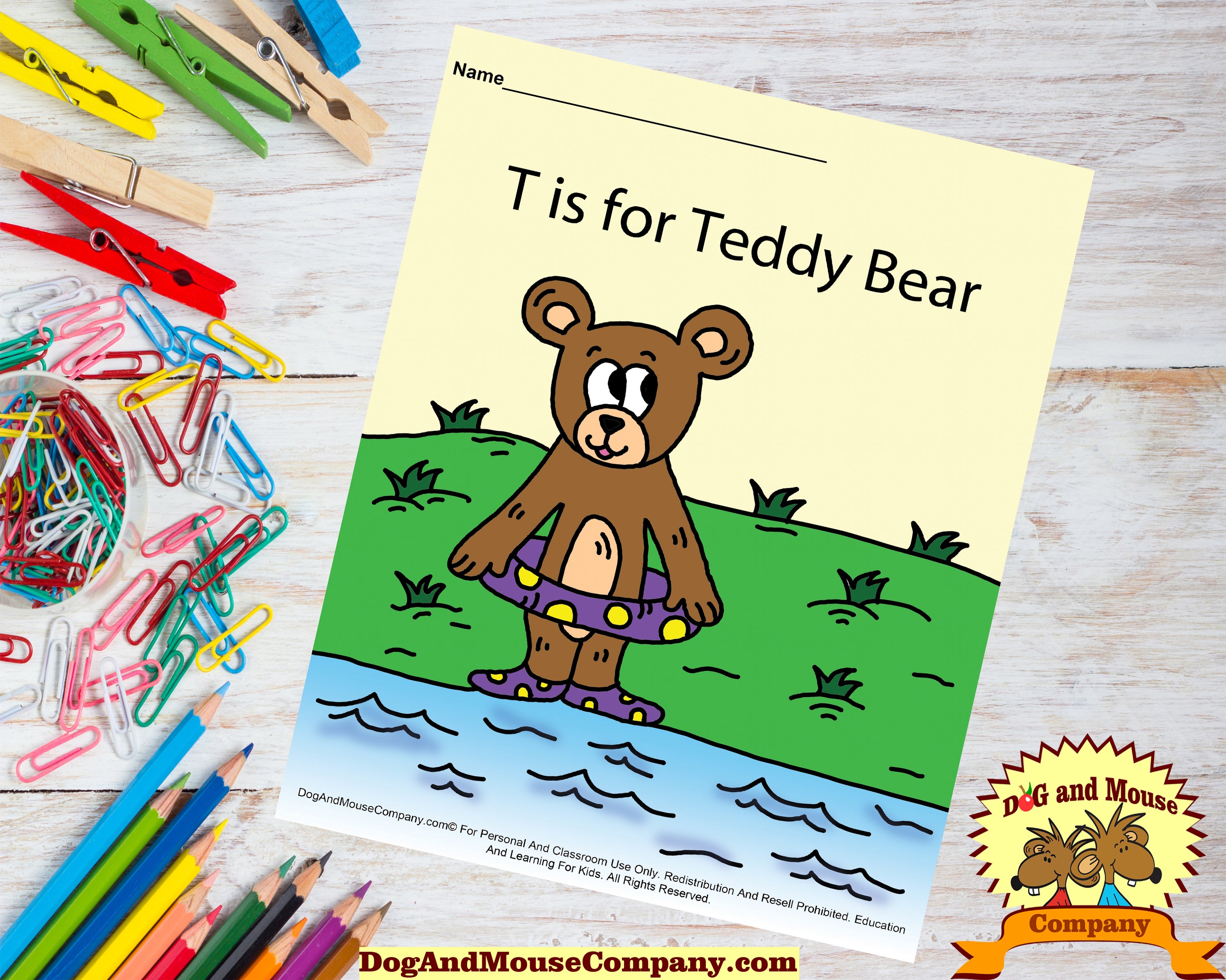 T Is For Teddy Bear Colored Template | Learn Your ABC's Worksheet | Pr ...