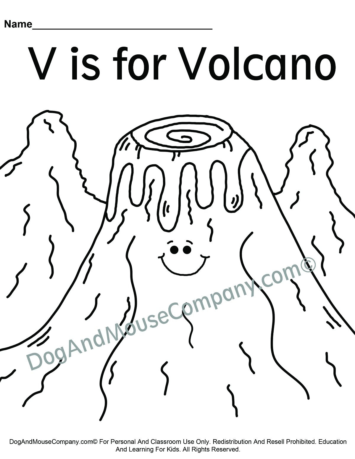 V Is For Volcano Coloring Page | Learn Your ABC's | Worksheet Printabl
