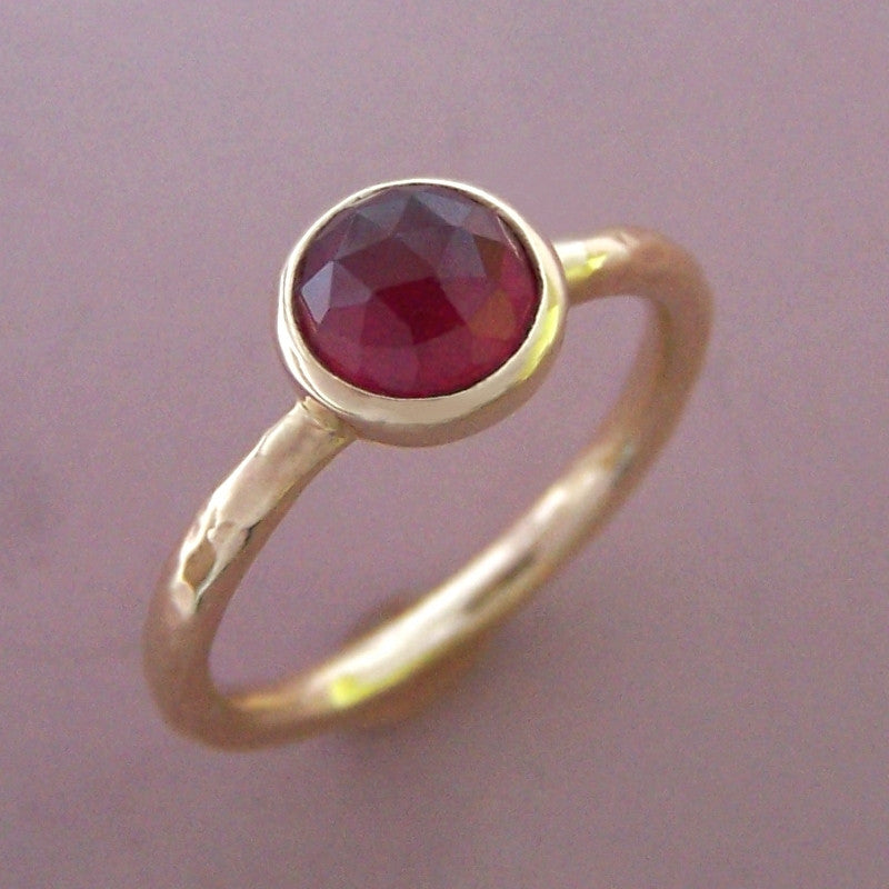 Rose Cut Ruby Ring in Hand Hammered 14k Gold | Elizabeth Scott Jewelry
