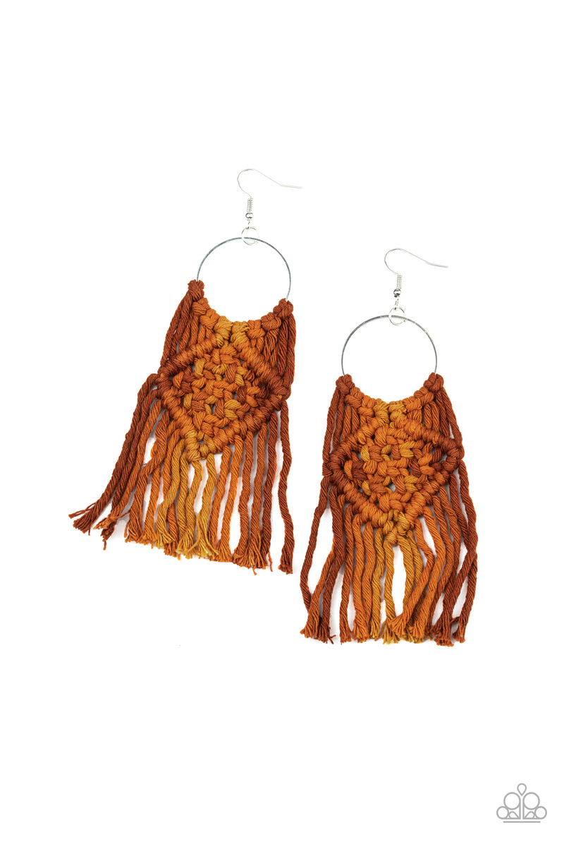 Paparazzi Accessories Macrame Rainbow Brown Earrings