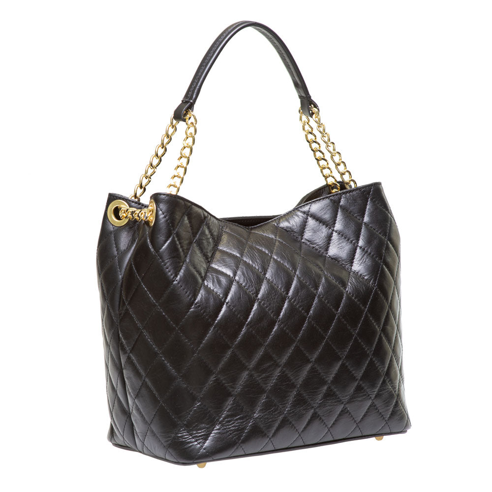 DUSTY BLACK QUILTED ITALIAN LEATHER SHOULDER BAG – www.marlafiji.com