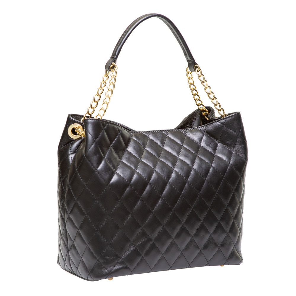 DUSTY BLACK QUILTED ITALIAN LEATHER SHOULDER BAG – 0