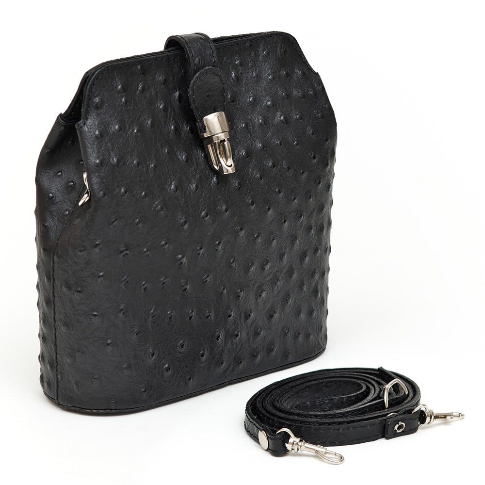 GEMMA BLACK OSTRICH EFFECT ITALIAN LEATHER CROSSBODY BAG – 0