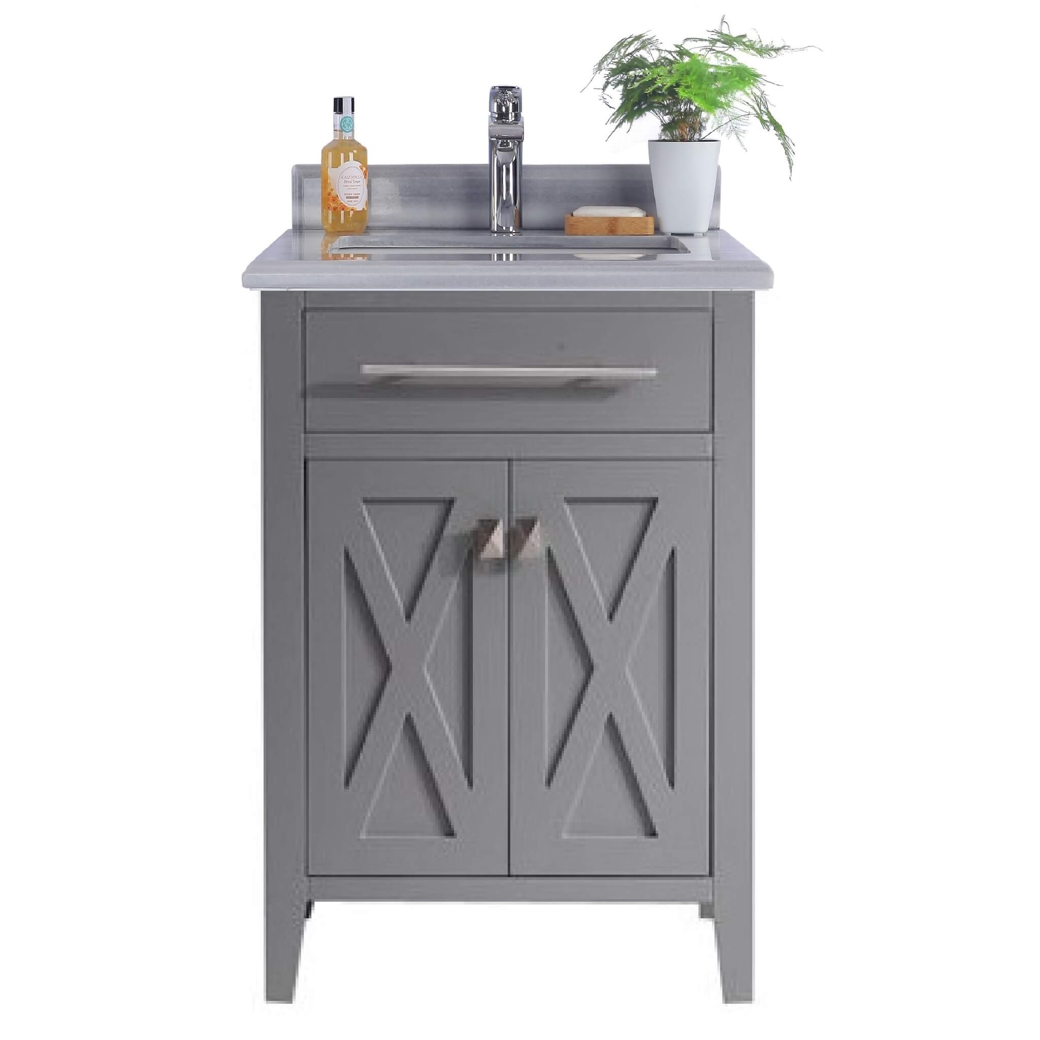 LAVIVA Wimbledon 313YG319-24G-WS 24" Single Bathroom Vanity in Grey with White Stripes Marble, White Rectangle Sink