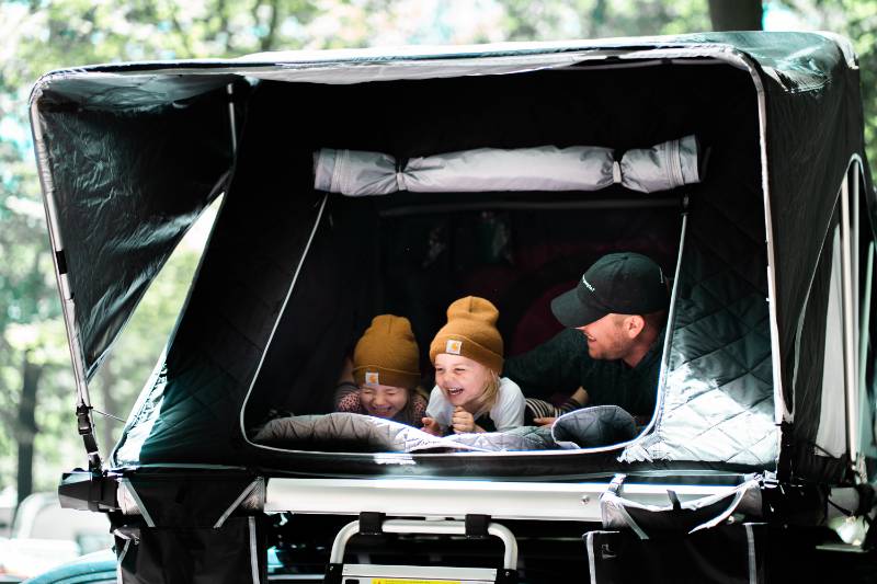 Young kids car camping