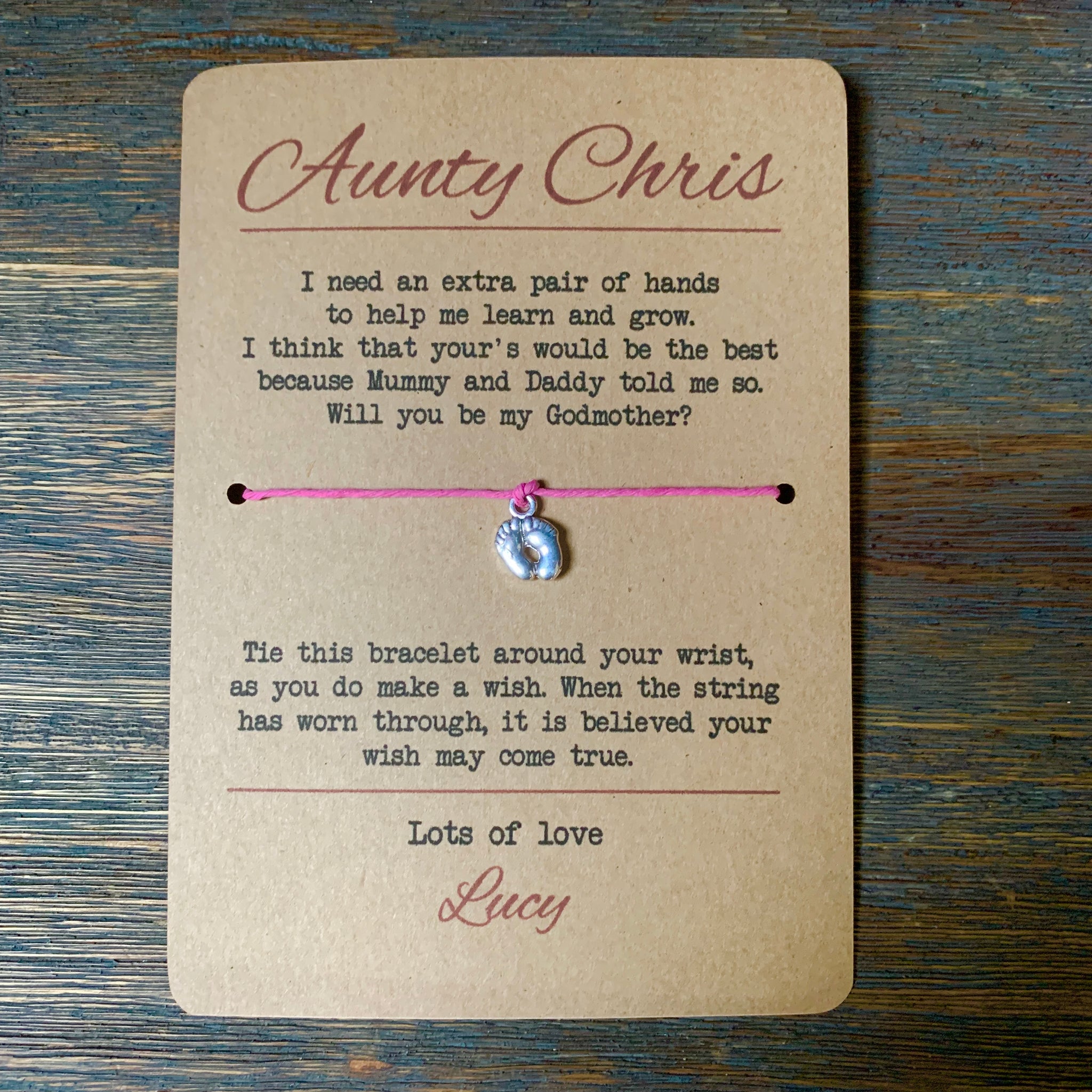 Will You Be My Godmother Wish Bracelet & Personalised Postcard - Elliebeanprints