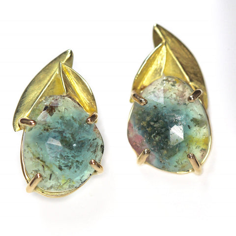 Bi-color tourmaline leaf earrings