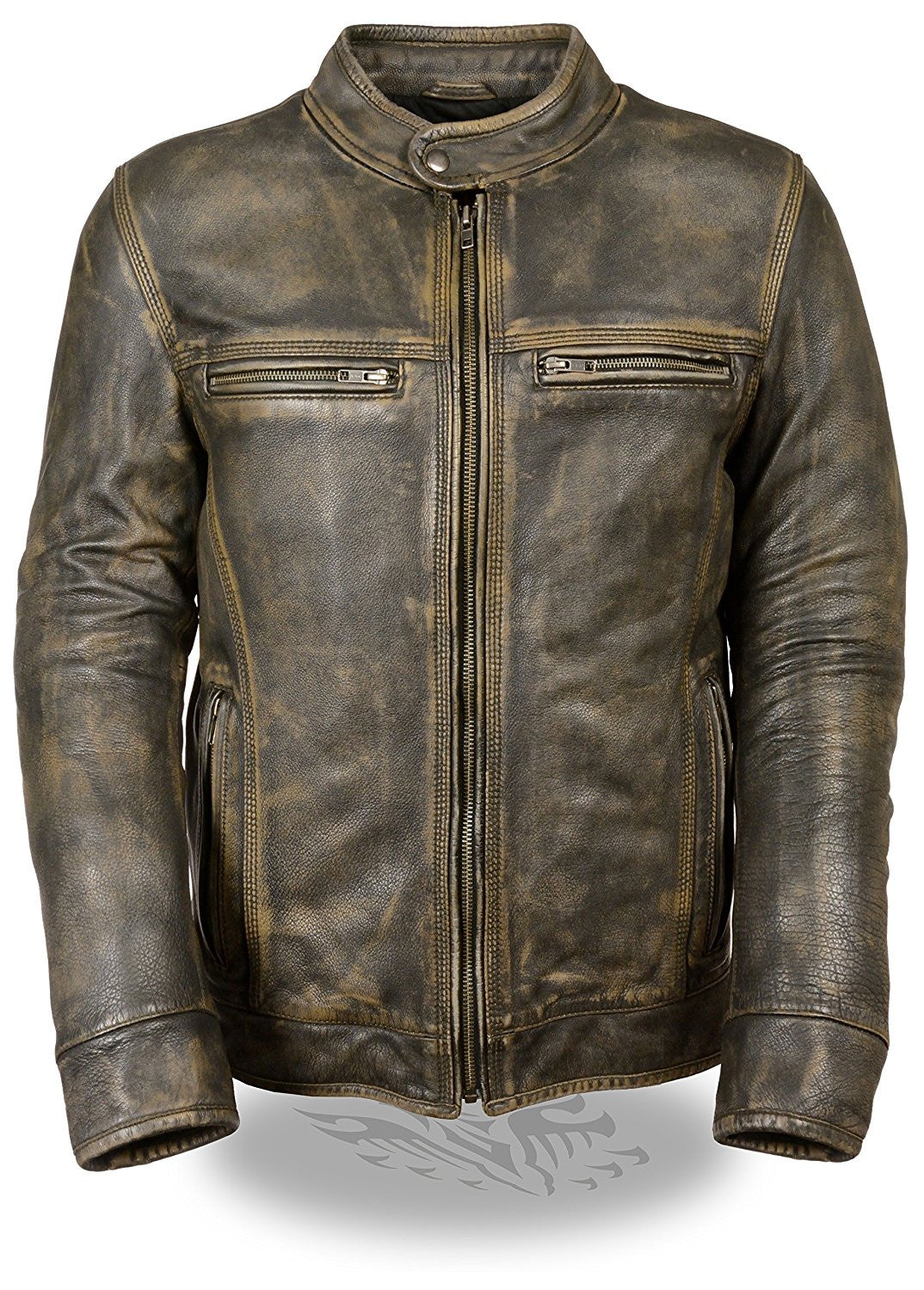Milwaukee Men's Distressed Brown Leather Scooter Jacket w/ Triple Stit ...
