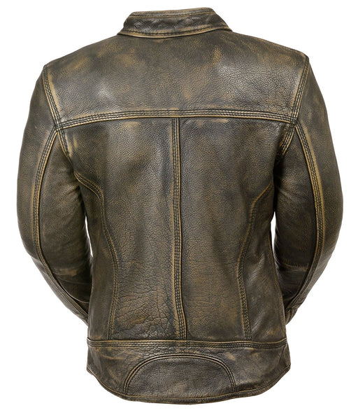 Ladies Distressed Brown Leather Scooter Jacket w/ Triple Stitch Detail ...