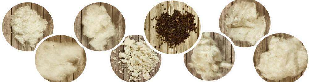 Organic Cotton Batting & Stuffing, Buckwheat Hulls, Shredded Rubber