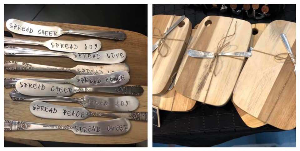 hand crafted and stamped plated silver butter knives