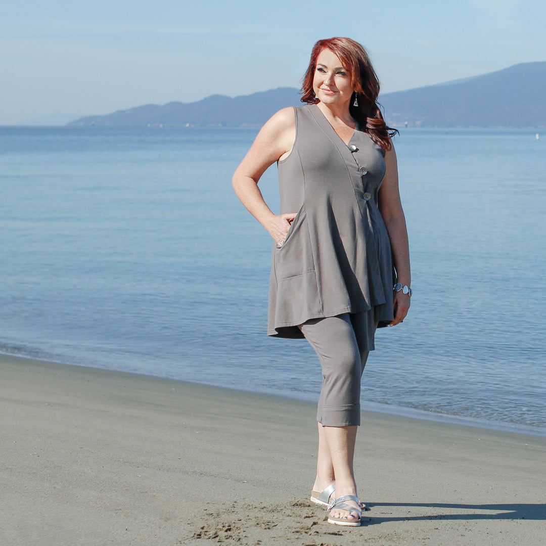A Diane Kennedy model wearing the Adapt-a-Vest at the beach