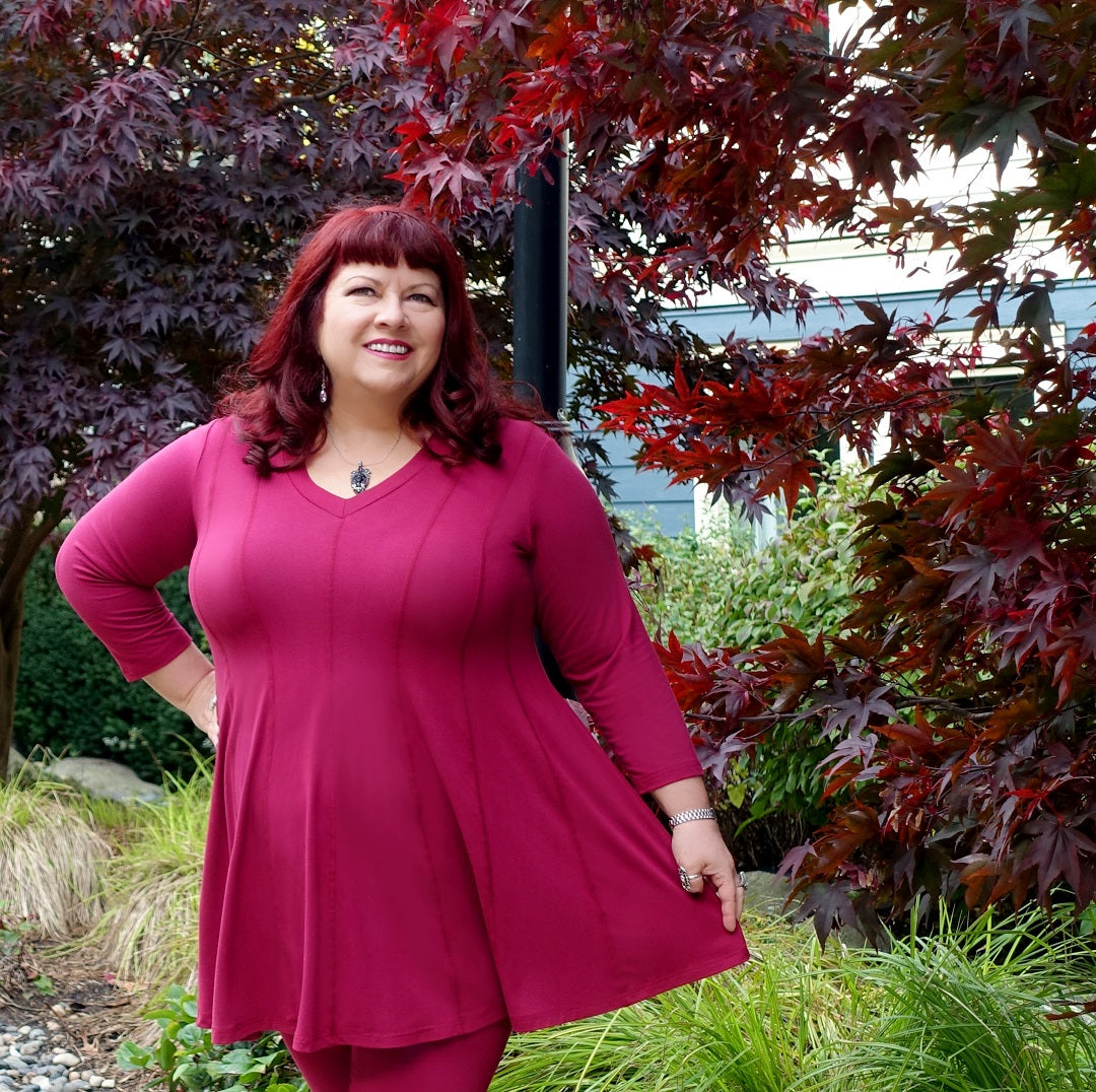 Canadian Designer Diane Kennedy wears a deep pink tunic 