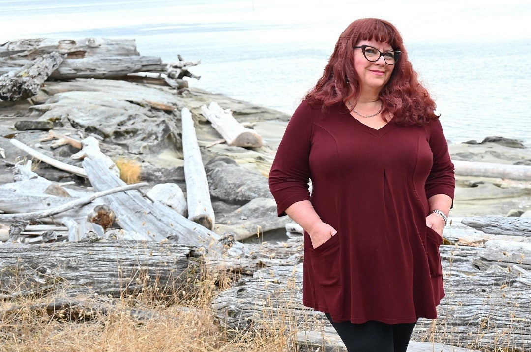 Canadian Designer Diane Kennedy wearing her favourite Play Tunic in Garnet