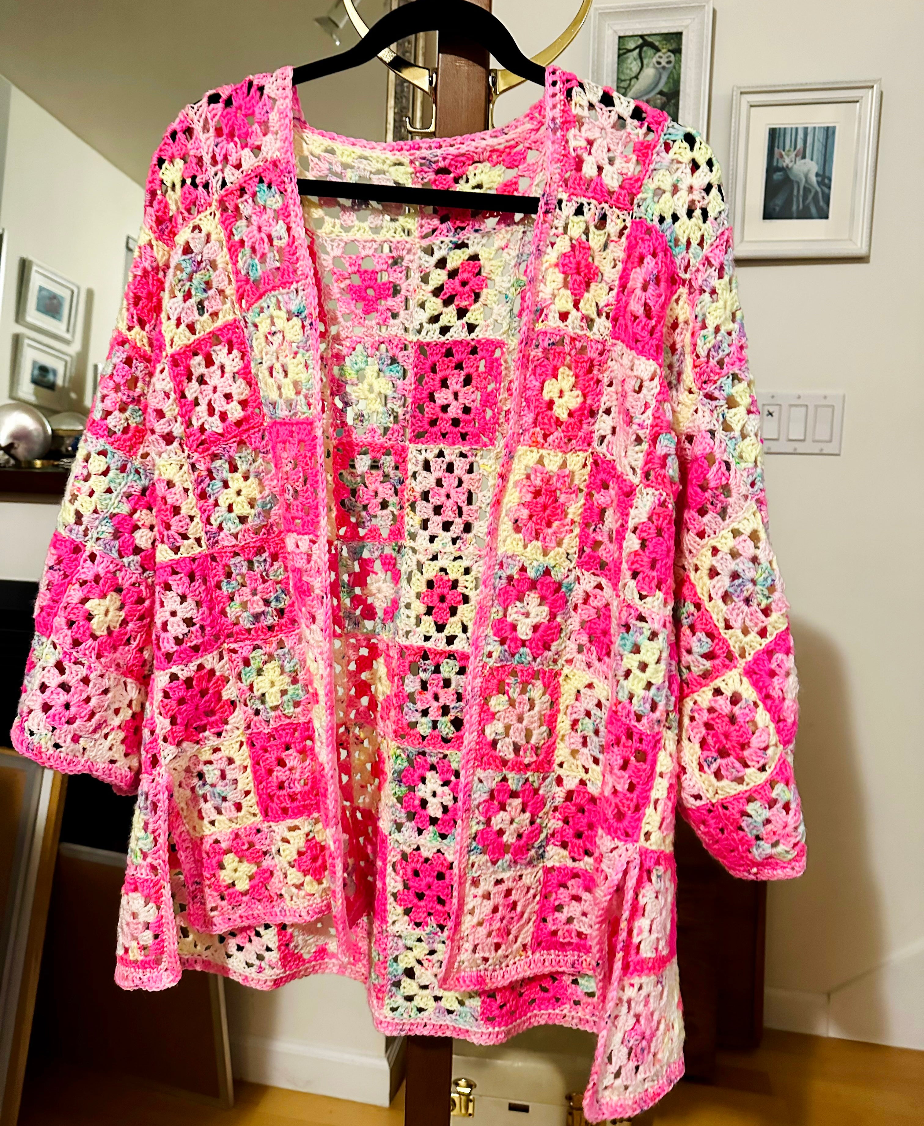 Finished Pink Granny Square Cardigan