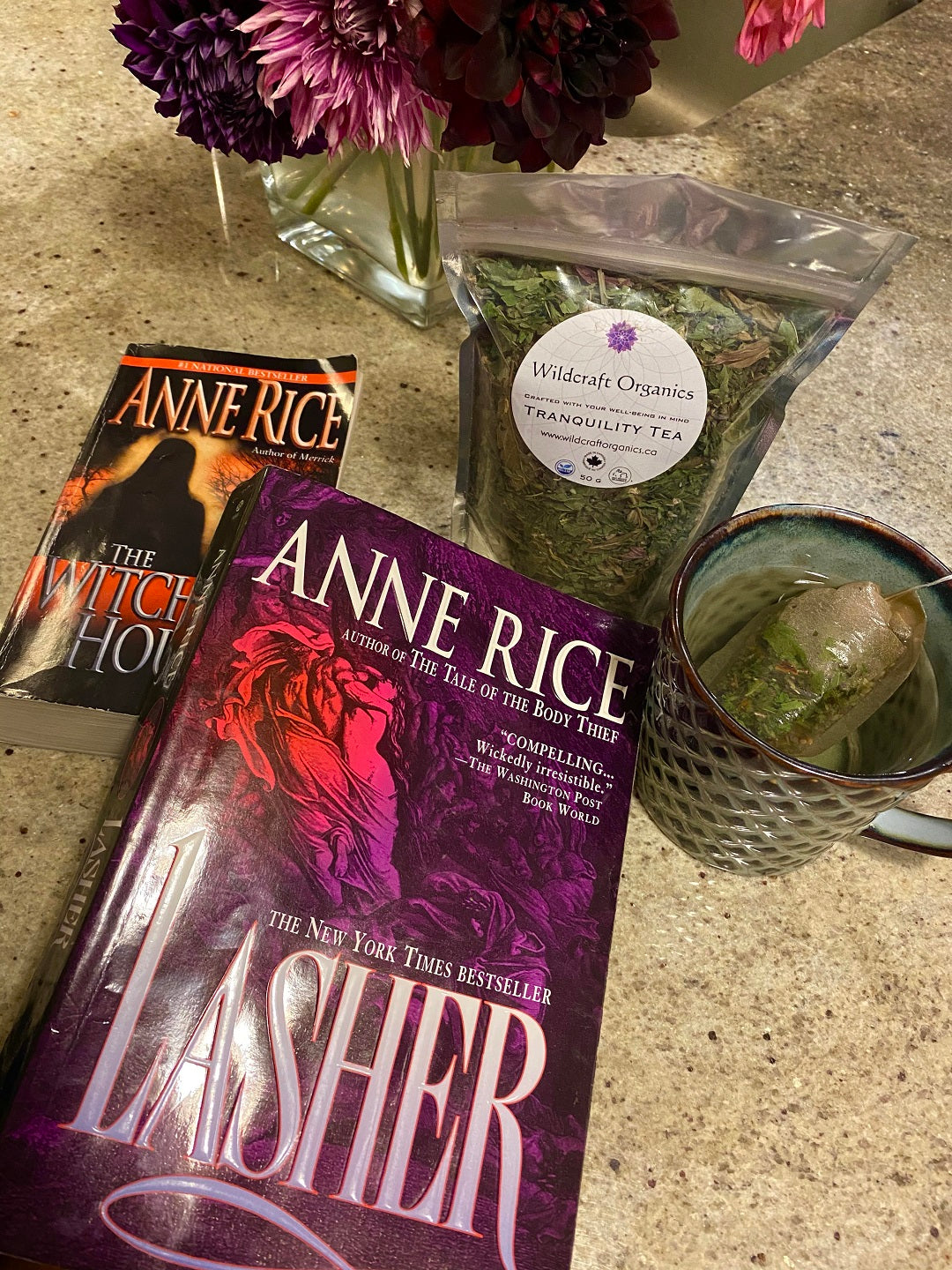 Tranquillity tea and Books by Anne Rice