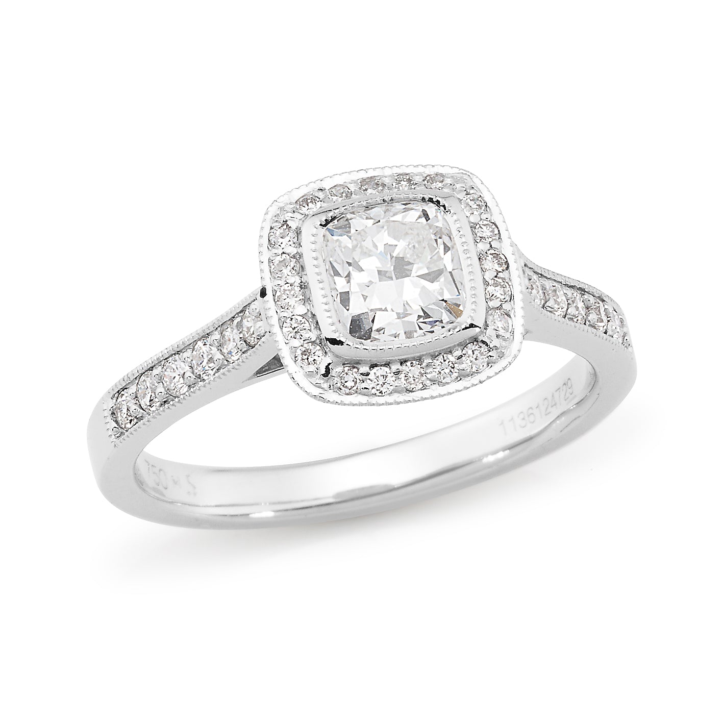 18ct White Gold Cushion Cut Diamond Halo Engagement Ring – Regency ...