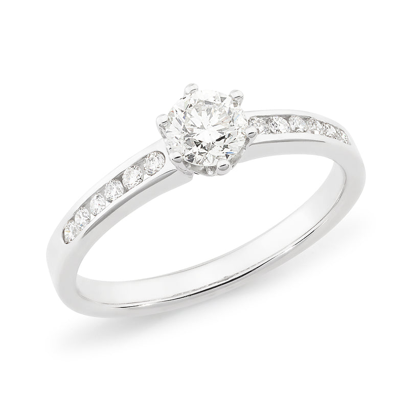 18ct White Gold Round Brilliant Cut 0.55ct Diamond Engagement Ring ...