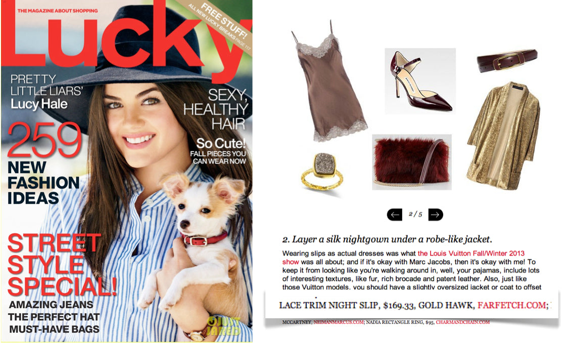 Lucky Magazine Gold Hawk Lace Slip