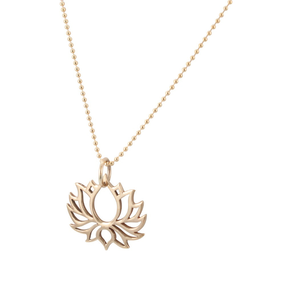 Bronze Lotus Necklace on Gold Fill Chain, #6584-brz - Zoe and Piper