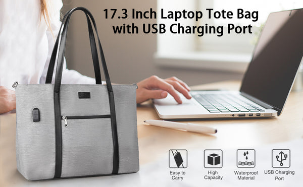  Laptop Tote Bag for Women Teacher Work Office USB Bags Fits  15.6 inches Laptop Lightweight Water Resistant Nylon Tote Bag (Black and  Brown Strap) : Electronics
