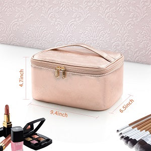 Large Portable Makeup Bag with Toiletries Brushes Slots and Divider-Pink