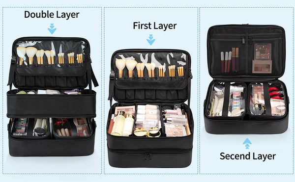 Relavel 2 Pack Extra Large Makeup Case with Small Travel Makeup Case,  Professional Makeup Artist Set Portable Nail Organizer Box Art Supply Case  with