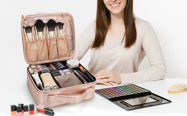 Large Capacity PU Leather Cosmetic Storage Bag Women Makeup Organizer  Handbag Makeup Brushes Storage Bag Toiletry Bag Travel