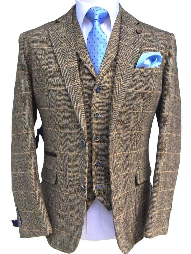 Classic Brown 3 Piece Tweed Suit Cavani Albert Slim Fit Check Suit ...