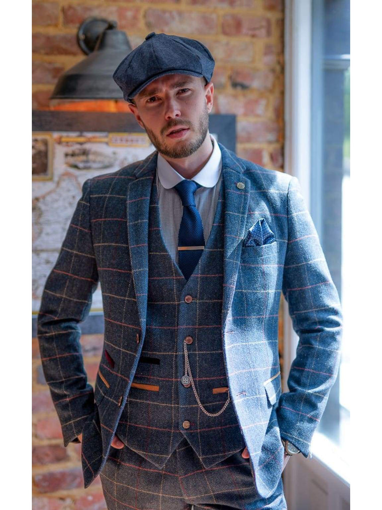 marc darcy eton navy check tweed style 3 piece suit