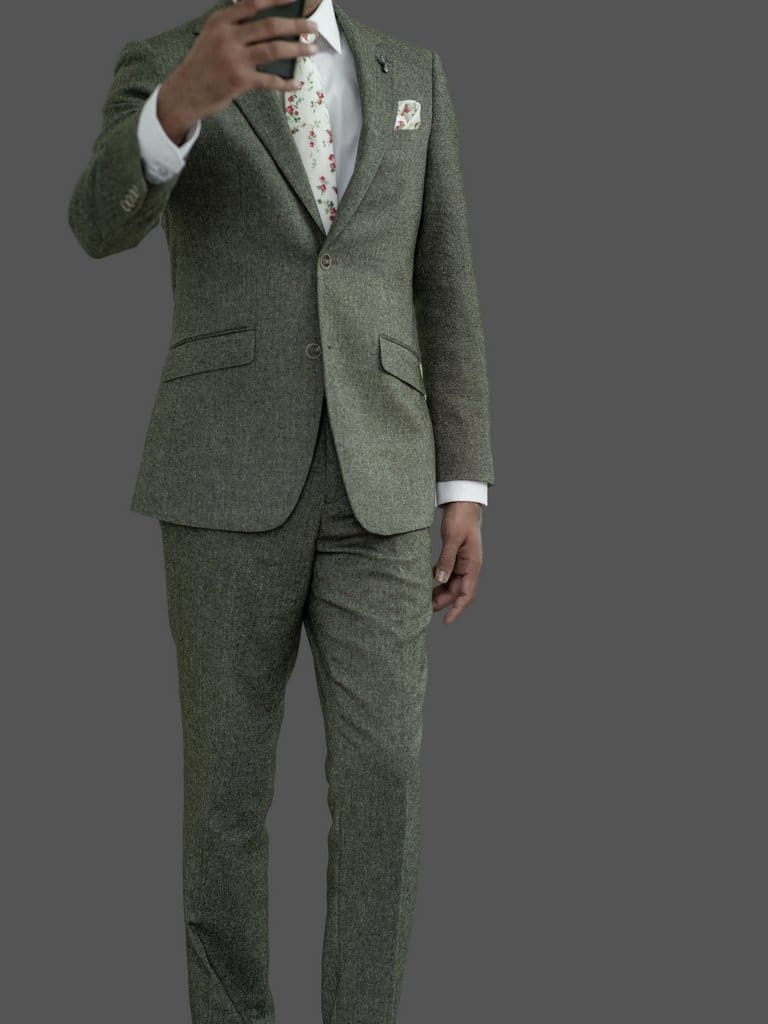 herringbone green suit