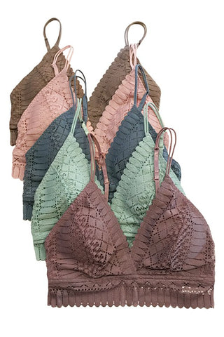 Lace Bra Bralette Padded Stretchy Smocked Back Bralette Double