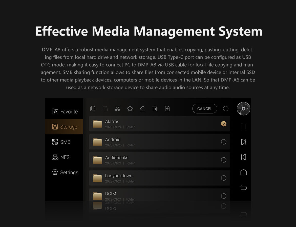 DMP a8 media management