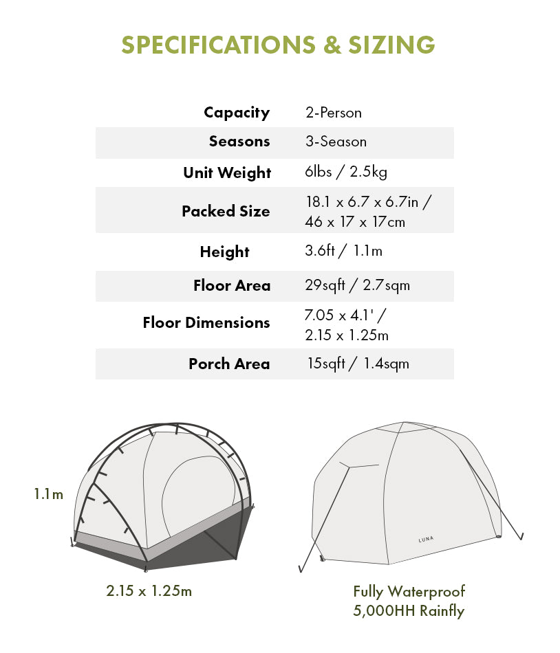 Luna ground tent specifications
