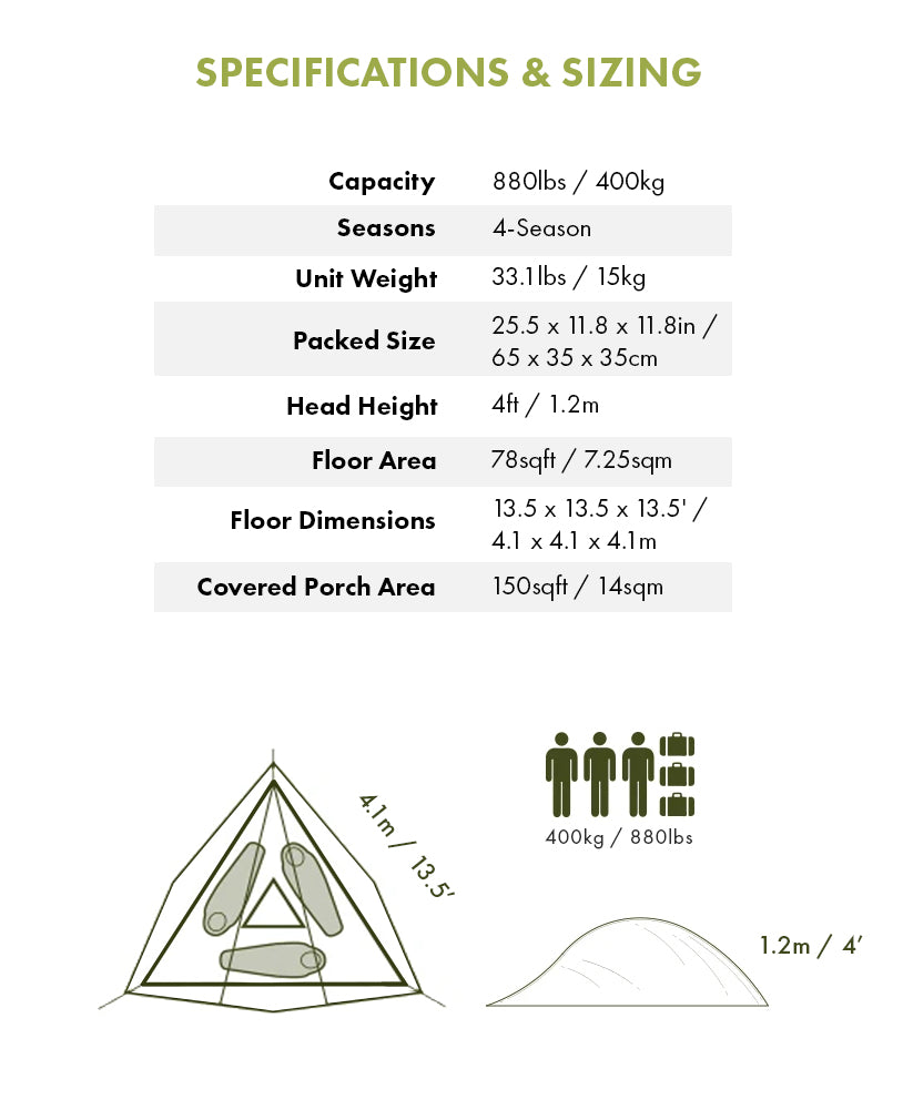 Safari Stingray 3-Person Tree Tent Specifications