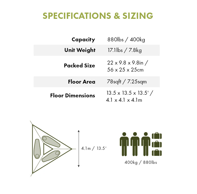 Tentsile Trillium 3 person Camping Hammock specifications