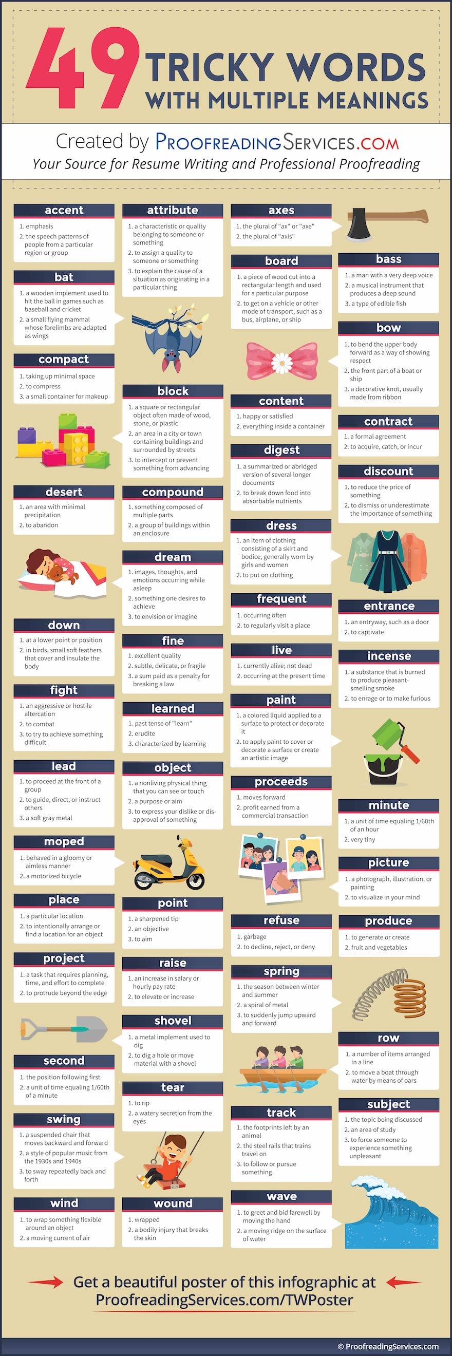 49 Tricky Words with Multiple Meanings infographic