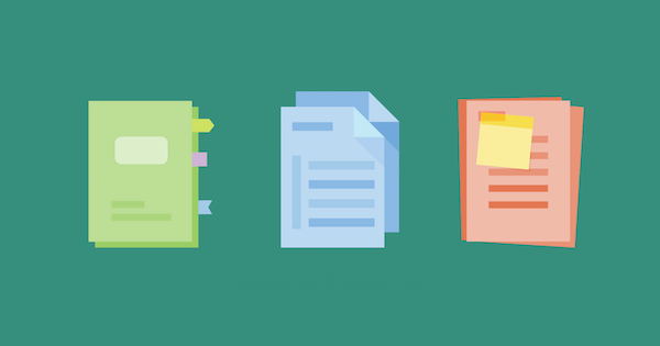 three different colored documents