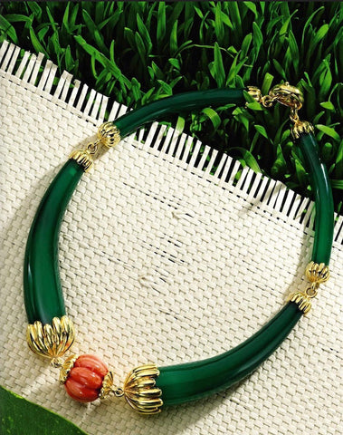 Aldo Cipullo gold chrysoprase and coral necklace