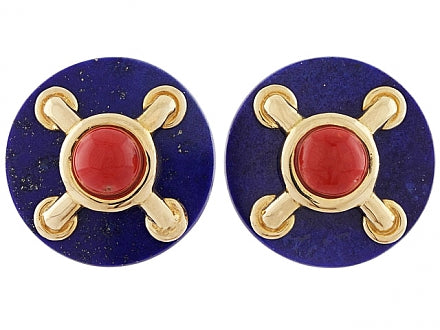 gold lapis and coral Cipullo earrings