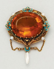 Citrine brooch with turquoise and pearl detail