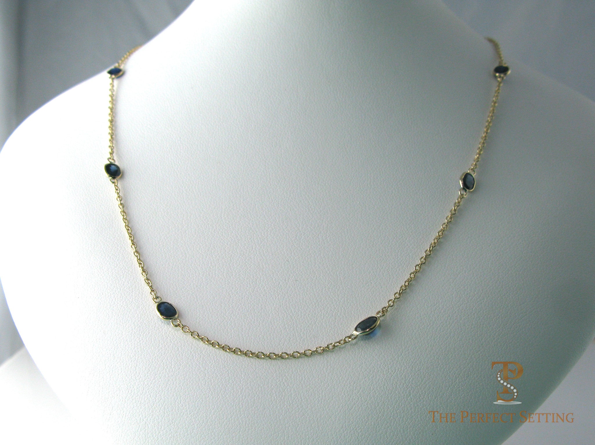 Bezel Set Sapphire Necklace On Yellow Gold Chain The Perfect Setting