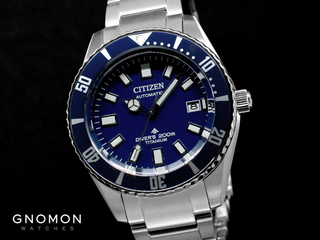 The dial of Citizen Promaster Mechanical Diver 200M “Fujitsubo” Blue Ref. NB6021-68L