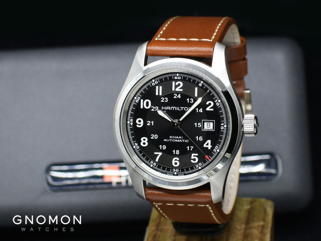 Hamilton Khaki Field Automatic Black 42 - Brown Leather Ref. H70555533