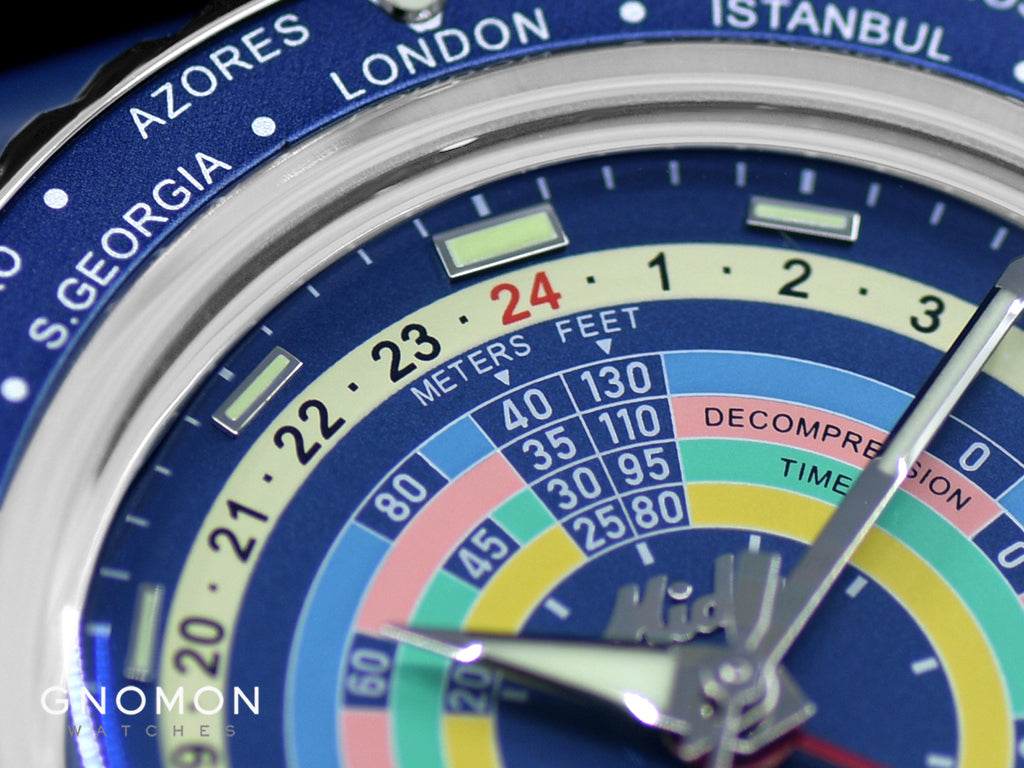 The dial of Mido Ocean Star Decompression Worldtimer