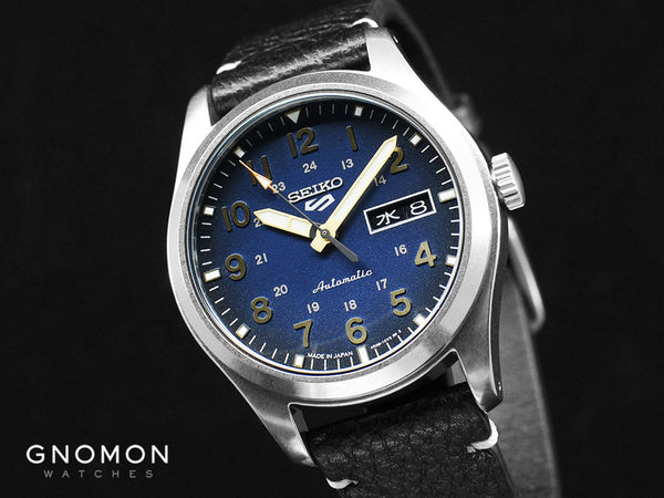 Seiko 5 Sports “Military Style” Blue - Leather Ref. SBSA119 – Gnomon Watches