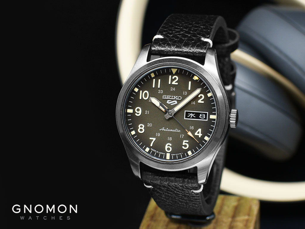 Seiko 5 Sports “Military Style” Black - Leather Ref. SBSA121 – Gnomon  Watches