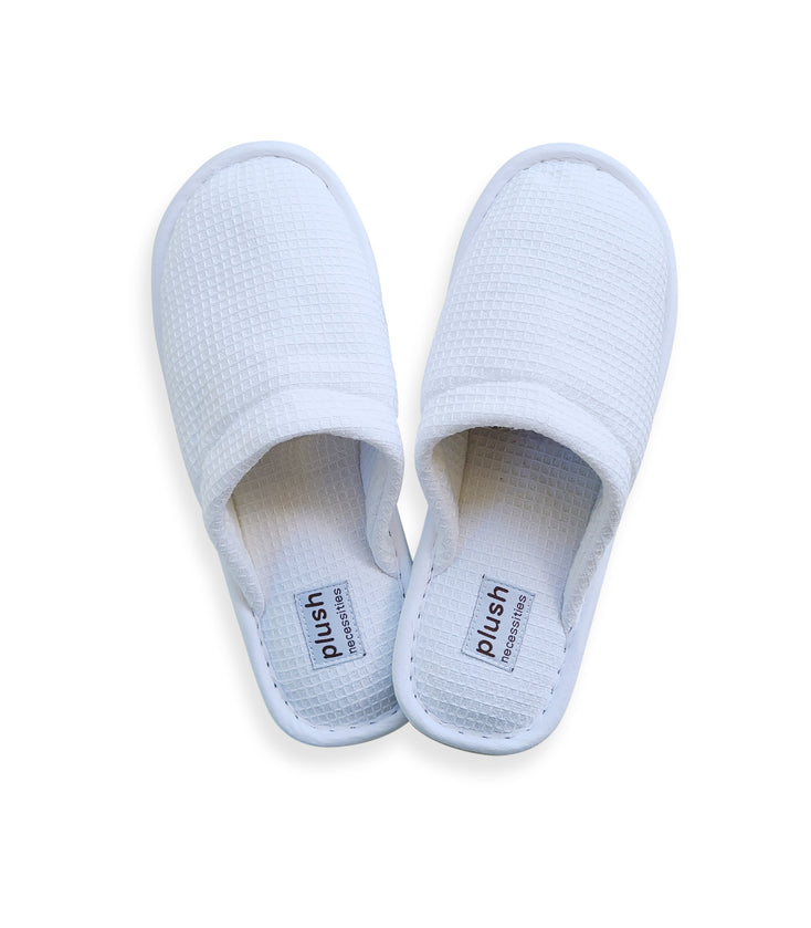 white terry slippers