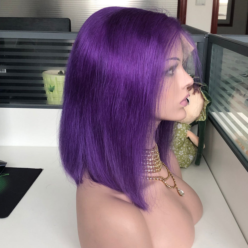 Lush Wig Preplucked Violet Purple Human Hair Bob Lace Wig