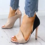 colorblock splicing hollow out buckled thin heels